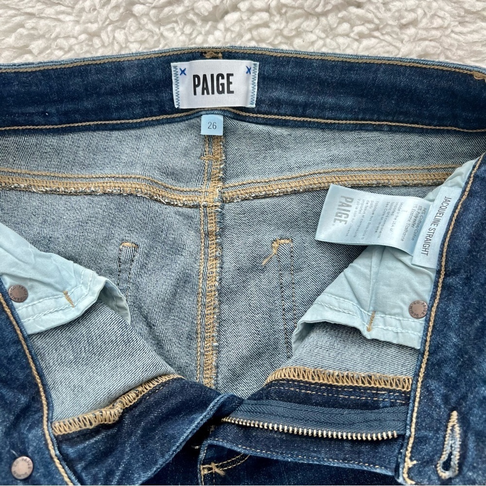Paige Jaqueline Straight Stretchy Distressed Patches Jeans Size 26 - Picture 13 of 15